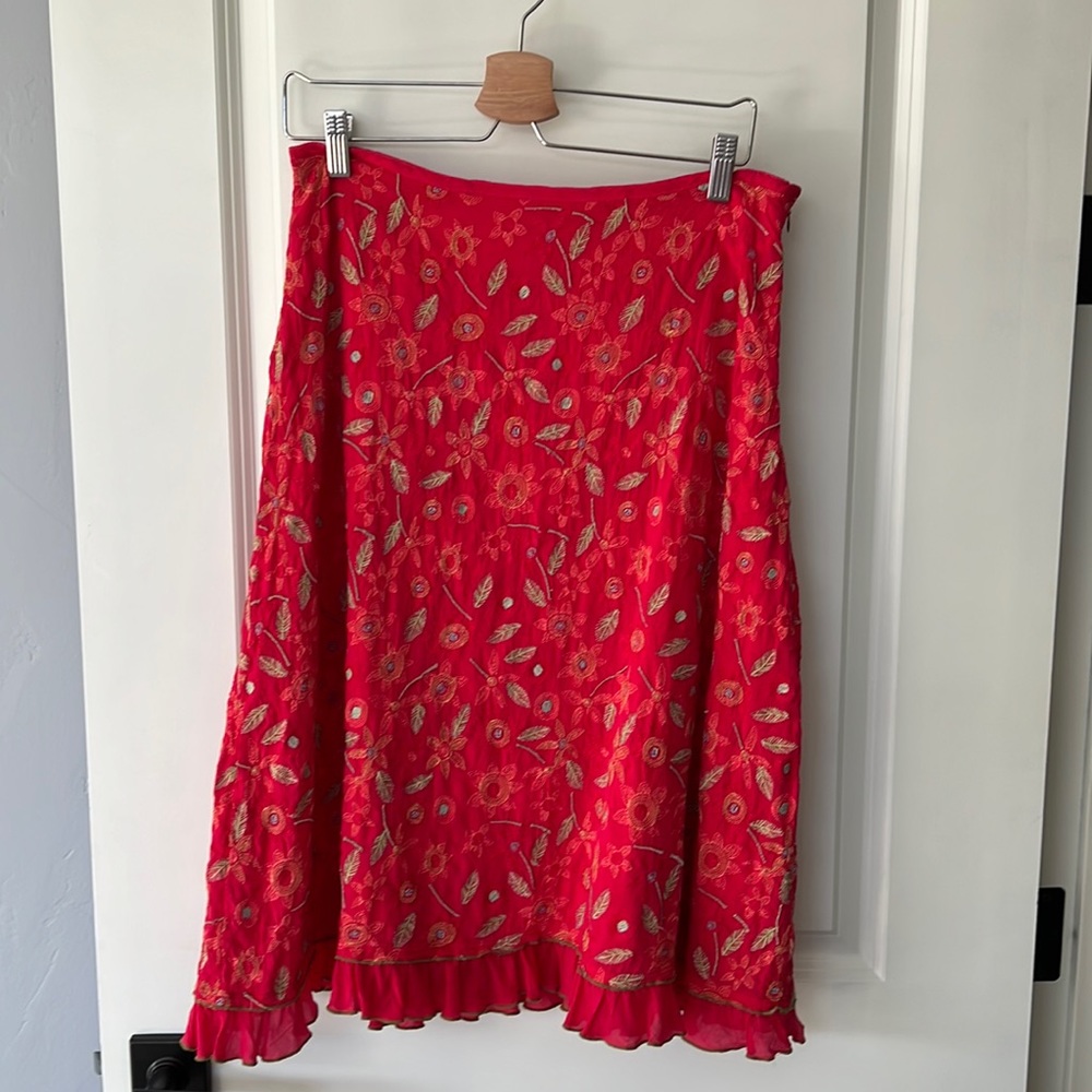 Johnny Was Embroidered Floral A-Line Skirt, 6
